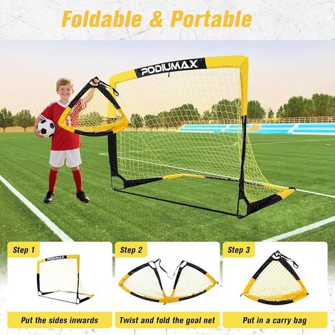 PodiuMax Kids Soccer Goal Set of 2, 4x3ft Pop up Portable Soccer Goals for Backyard, Soccer Net for Kids Age 3 4 5 6 7 8, Toddler Soccer Goal Gift with 1 Ball, 1 Target Net, 10 Cones, 2 Targets in Kuwait