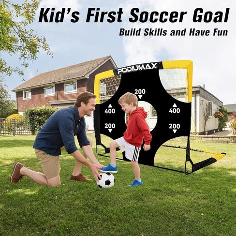 PodiuMax Kids Soccer Goal Set of 2, 4x3ft Pop up Portable Soccer Goals for Backyard, Soccer Net for Kids Age 3 4 5 6 7 8, Toddler Soccer Goal Gift with 1 Ball, 1 Target Net, 10 Cones, 2 Targets in Kuwait