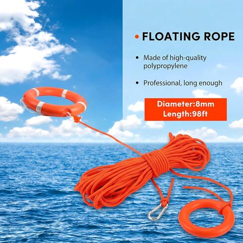 2 Pcs Marine Life Ring Buoys Holder Rope Kit Orange Rope 98 ft with Hook Stainless Steel Life Buoy Bracket Corrosion Resistant for Fishing Boats Yachts Speedboats Sailboats in Kuwait