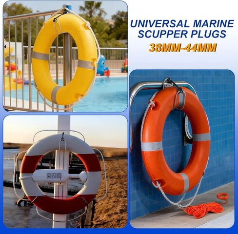 2 Pcs Marine Life Ring Buoys Holder Rope Kit Orange Rope 98 ft with Hook Stainless Steel Life Buoy Bracket Corrosion Resistant for Fishing Boats Yachts Speedboats Sailboats in Kuwait