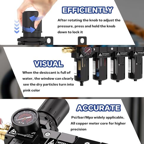 3/8'' NPT 4 Stage Air Drying System,5μ Brass Filter&0.01μ Coalescing Filter,Double Desiccant Dryers & Air Regulator,Metal Bowl,Semi-Auto Drain,for Paint Spray＆ Plasma Cutter(Black) in Kuwait