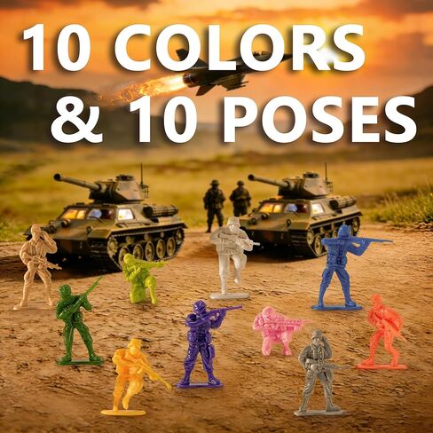 200 قطعة من لعبة رجال الجيش، مجموعة ألعاب شخصية جندي مع 10 ألوان و10 أوضاع، بلاستيك كلاسيكي أخضر كاكي، الحرب العالمية الثانية، WW2، رجل الجيش العسكري للأولاد 6-8 8-12 in Kuwait
