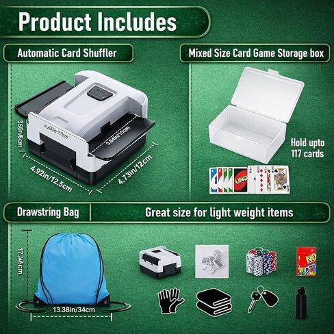 Automatic Card Shuffler for 1–2 Decks with Built-in Card Box, Dual Motor Low-Noise Electric Shuffler, 2000mAh Rechargeable Battery with Type-C Charging, Carry Bag for Poker, UNO & Blackjack in Saudi Arabia