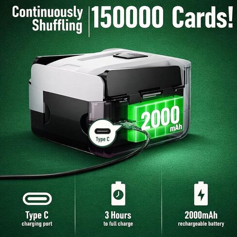 Automatic Card Shuffler for 1–2 Decks with Built-in Card Box, Dual Motor Low-Noise Electric Shuffler, 2000mAh Rechargeable Battery with Type-C Charging, Carry Bag for Poker, UNO & Blackjack in Saudi Arabia