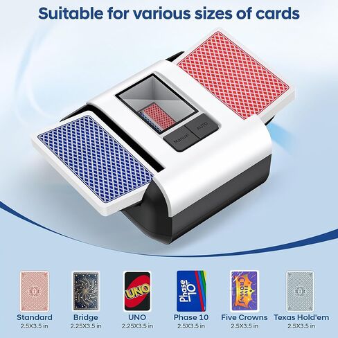 Automatic Card Shuffler 1-2 Decks, Fast Electric Shuffling Machine with Auto/Manual Modes USB-C Rechargeable Low Noise for UNO, Poker, Phase 10, Skip-Bo, Bridge, Texas Hold'em, Rummy, Blackjack in Saudi Arabia