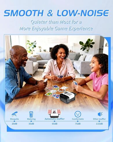 ماكينة خلط البطاقات الأوتوماتيكية مع الأوضاع التلقائية واليدوية - ماكينة خلط البطاقات الكهربائية الهادئة والقابلة لإعادة الشحن والمحمولة لمدة 1-2 طابق | مثالية للبوكر، أونو، بلاك جاك، سكيب بو، المرحلة 10، ليلة الألعاب المنزلية in Kuwait