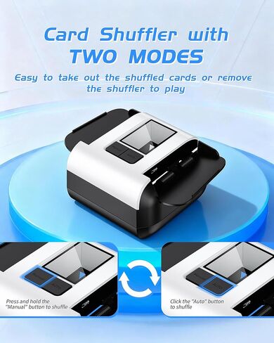 ماكينة خلط البطاقات الأوتوماتيكية مع الأوضاع التلقائية واليدوية - ماكينة خلط البطاقات الكهربائية الهادئة والقابلة لإعادة الشحن والمحمولة لمدة 1-2 طابق | مثالية للبوكر، أونو، بلاك جاك، سكيب بو، المرحلة 10، ليلة الألعاب المنزلية in Kuwait