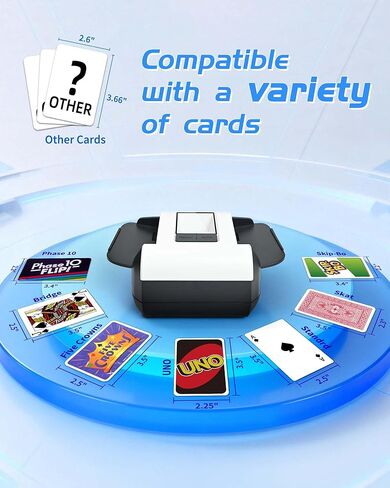 ماكينة خلط البطاقات الأوتوماتيكية مع الأوضاع التلقائية واليدوية - ماكينة خلط البطاقات الكهربائية الهادئة والقابلة لإعادة الشحن والمحمولة لمدة 1-2 طابق | مثالية للبوكر، أونو، بلاك جاك، سكيب بو، المرحلة 10، ليلة الألعاب المنزلية in Kuwait