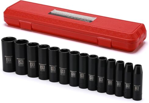MIXPOWER 1/2-Inch Deep Impact Socket Set, Cr-Mo Steel, 29 Pieces Set, Metric & SAE, 10-27mm, 7/16"- 1-1/4", Include Flip Lug Nut Socket, 19mmX 21mm, 3/4" X13/16", Heavy Duty Storage Case… in Kuwait