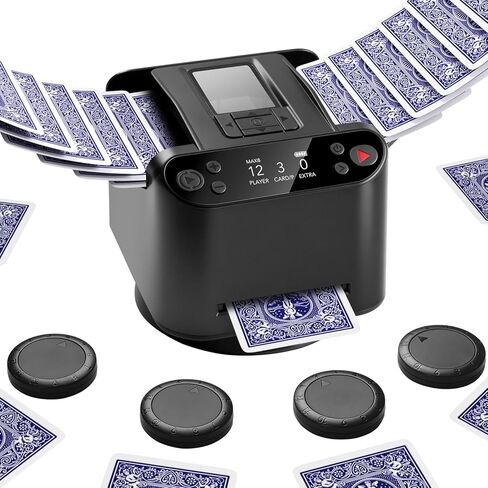 Pro 2-in-1 Automatic Card Shuffler & Dealer Machine, 360° Rechargeable with 4 Wireless Remotes Controls for 12 Players, Advanced Game Modes for Poker Rummy Phase 10, Gift Box in Saudi Arabia