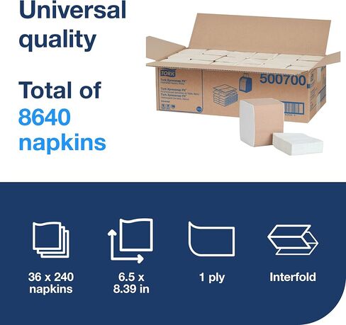 Tork Xpressnap Fit White Dispenser Napkin N14، C-Fold، طبقة واحدة، 240 منديل، 4.252 × 3.248 بوصة لكل منهما، 500700 in Saudi Arabia