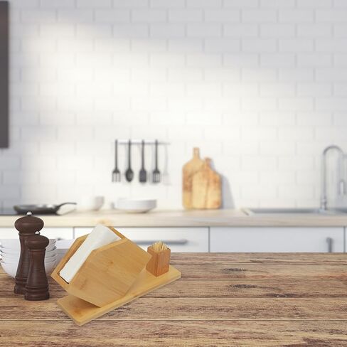 Napkin Holder with Toothpick Box, Large Vertical Fan-shaped Tissue Dispenser 13x24cm, Restaurant and Hotel Desktop Napkin Stand for Dining Table Storage in Kuwait