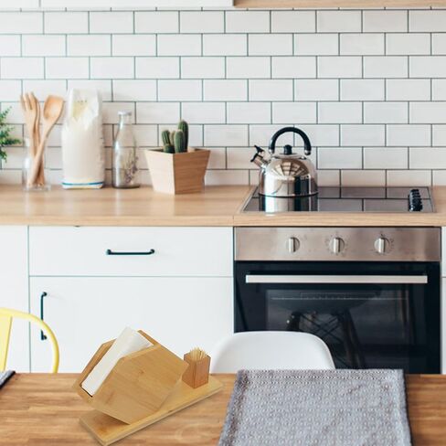 Napkin Holder with Toothpick Box, Large Vertical Fan-shaped Tissue Dispenser 13x24cm, Restaurant and Hotel Desktop Napkin Stand for Dining Table Storage in Kuwait