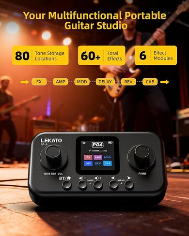 LEKATO Portable Multi Effects Guitar Pedal with 6 Modules, 60+ Built-In Effects,20 Amp Modeling & Ir Loading, 80 Tone Preset Slots, Otg Usb Audio Interface & Bluetooth for Practice Recording in Saudi Arabia