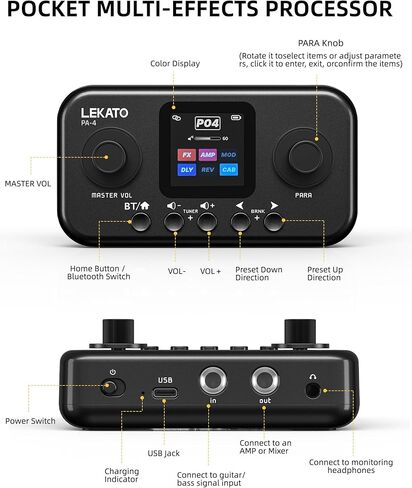 LEKATO Portable Multi Effects Guitar Pedal with 6 Modules, 60+ Built-In Effects,20 Amp Modeling & Ir Loading, 80 Tone Preset Slots, Otg Usb Audio Interface & Bluetooth for Practice Recording in Saudi Arabia