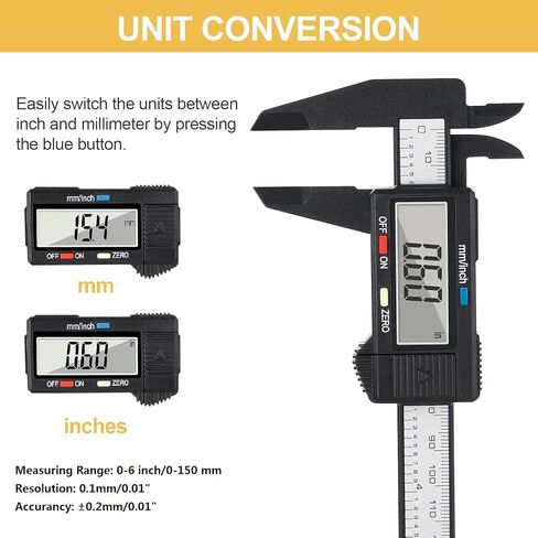 Digital Caliper, Adoric 0-6 inches Caliper with Large LCD Screen, Auto - Off Feature, Inch and Millimeter Conversion Measuring Tool, Perfect for Household/DIY/Jewelry Measurment in Kuwait