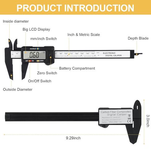 Digital Caliper, Adoric 0-6 inches Caliper with Large LCD Screen, Auto - Off Feature, Inch and Millimeter Conversion Measuring Tool, Perfect for Household/DIY/Jewelry Measurment in Kuwait