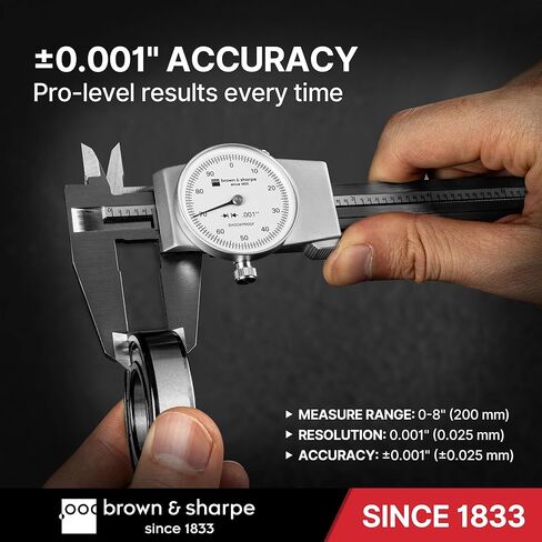 Brown & Sharpe 8-Inch Dial Caliper – Precision Stainless Steel Measuring Tool, White Dial, 0.001" Resolution, Hardened Construction, Shockproof Movement. in Saudi Arabia