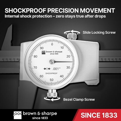Brown & Sharpe 8-Inch Dial Caliper – Precision Stainless Steel Measuring Tool, White Dial, 0.001" Resolution, Hardened Construction, Shockproof Movement. in Saudi Arabia