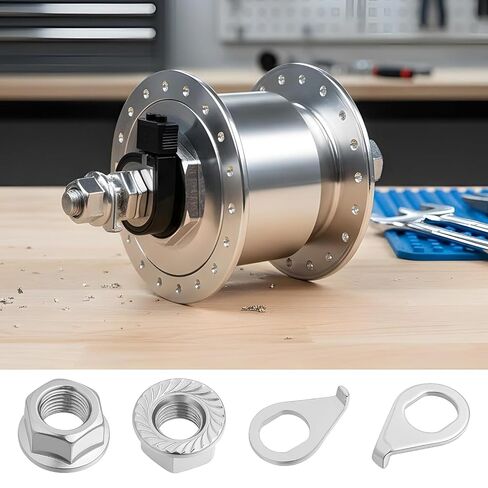 Silver Bicycle Axle Nut, 8 Pack Bicycle Hub Safety Washer Kit, 3/8 Inch Bike Hub Flanged Axle Nuts and Safety Washer Bike Wheel Axles Nuts with Front and Rear Bicycles Wheel Washers in Saudi Arabia