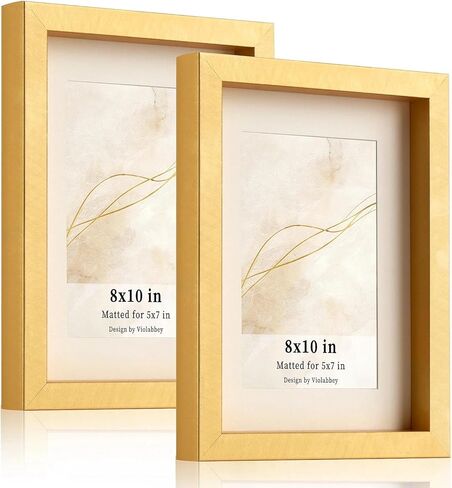 VIOLABBEY 8x10 Picture Frame Gold Set of 2, Photo Frame 5x7 with Mat or 8x10 without Mat, Wall Mount or Table Top, Semi Tempered Glass in Kuwait