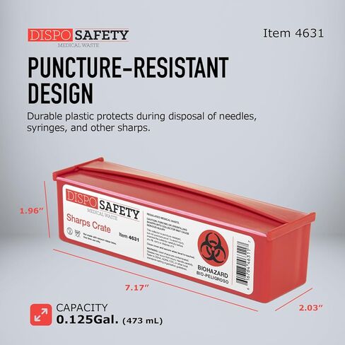 Dynarex Dispo Safety Sharps Containers - Crate - Portable Puncture-Resistant Biohazard Containers for Safe Hazardous Waste Disposal - 2.03" × 7.17" × 1.96" - Case of 40 in Saudi Arabia