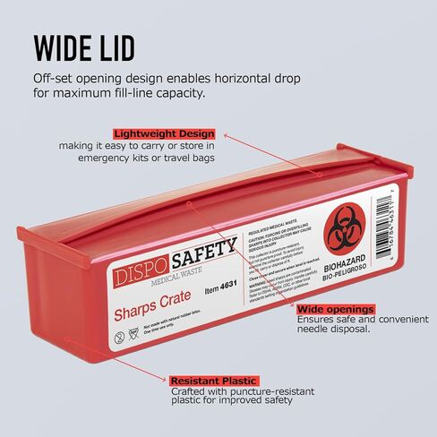 Dynarex Dispo Safety Sharps Containers - Crate - Portable Puncture-Resistant Biohazard Containers for Safe Hazardous Waste Disposal - 2.03" × 7.17" × 1.96" - Case of 40 in Saudi Arabia