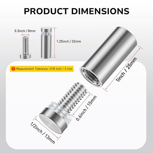 50 PCS Stainless Steel Standoff Screws (1/2 in. Dia x 1 in. L), Stand Off Mounting Hardware Advertising for Acrylic Signs, Silver in Kuwait