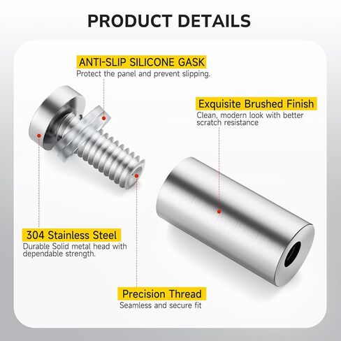 50 PCS Stainless Steel Standoff Screws (1/2 in. Dia x 1 in. L), Stand Off Mounting Hardware Advertising for Acrylic Signs, Silver in Kuwait