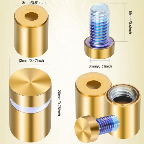 8 قطع من براغي المواجهة، حامل من الفولاذ المقاوم للصدأ، أجهزة تثبيت على الحائط، مسمار زجاجي للتعليق على لوحات لافتات الأكريليك الزجاجية إطار الصورة، ذهبي مصقول، 1/2 بوصة × 0.78 بوصة in Kuwait
