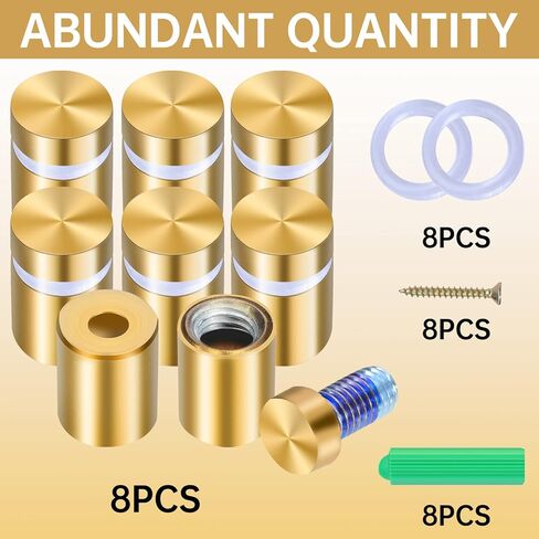 8 قطع من براغي المواجهة، حامل من الفولاذ المقاوم للصدأ، أجهزة تثبيت على الحائط، مسمار زجاجي للتعليق على لوحات لافتات الأكريليك الزجاجية إطار الصورة، ذهبي مصقول، 1/2 بوصة × 0.78 بوصة in Kuwait