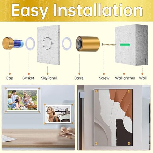 8 قطع من براغي المواجهة، حامل من الفولاذ المقاوم للصدأ، أجهزة تثبيت على الحائط، مسمار زجاجي للتعليق على لوحات لافتات الأكريليك الزجاجية إطار الصورة، ذهبي مصقول، 1/2 بوصة × 0.78 بوصة in Kuwait