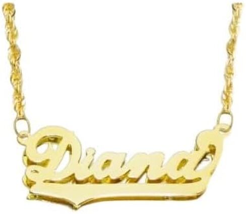 14K Authentic Solid Yellow Gold Personalized Custom Double Plate 3D Name Necklace in Kuwait