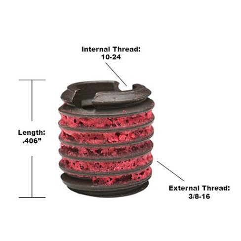E-Z Lok Externally Threaded Insert, C12L14 Carbon Steel, Meets AISI 12L14, #10-24 Internal Threads, 3/8"-16 External Threads, 0.406" Length, Made in US (Pack of 10) in Saudi Arabia