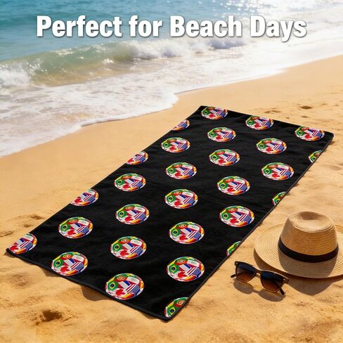 World Cup Soccer Beach Towel World Cup Merchandise with Soccer National Flags Black Towel 30x60 Inch Large Soccer Beach Towel Soft and Durable Unisex for Pool Gym Beach Fan in Saudi Arabia