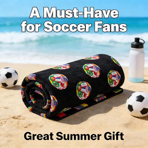 World Cup Soccer Beach Towel World Cup Merchandise with Soccer National Flags Black Towel 30x60 Inch Large Soccer Beach Towel Soft and Durable Unisex for Pool Gym Beach Fan in Saudi Arabia