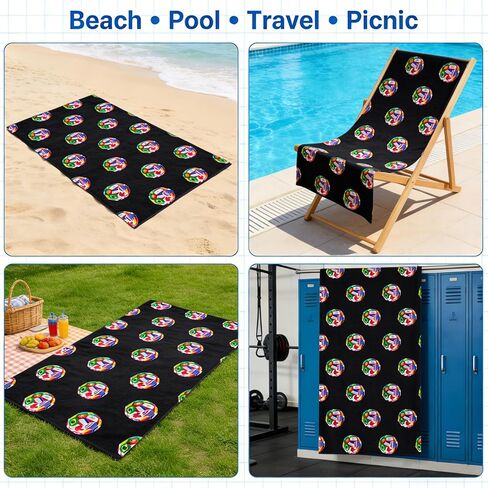 World Cup Soccer Beach Towel World Cup Merchandise with Soccer National Flags Black Towel 30x60 Inch Large Soccer Beach Towel Soft and Durable Unisex for Pool Gym Beach Fan in Saudi Arabia