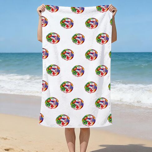 World Cup Soccer Beach Towel World Cup Merchandise with Soccer National Flags Black Towel 30x60 Inch Large Soccer Beach Towel Soft and Durable Unisex for Pool Gym Beach Fan in Saudi Arabia