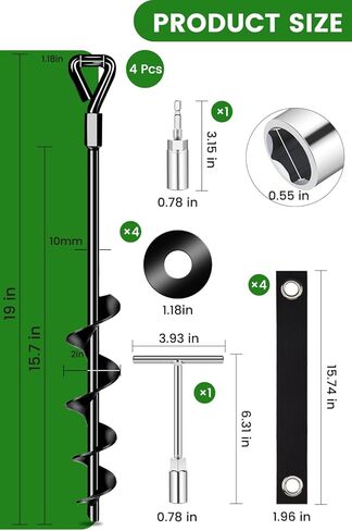 19-Inch Ground Anchors Heavy Duty, Trampoline Stakes Anchors Screw-in for High Wind, Earth Anchor with Strong Straps for Swing Sets, Trampolines, Mobile Home, Sheds, Carports(4x19in) in Saudi Arabia