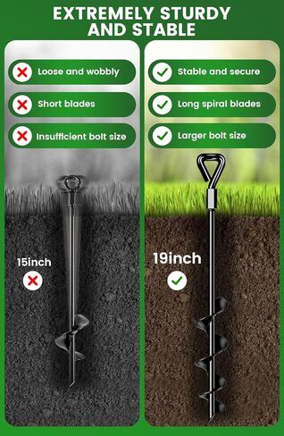 19-Inch Ground Anchors Heavy Duty, Trampoline Stakes Anchors Screw-in for High Wind, Earth Anchor with Strong Straps for Swing Sets, Trampolines, Mobile Home, Sheds, Carports(4x19in) in Saudi Arabia