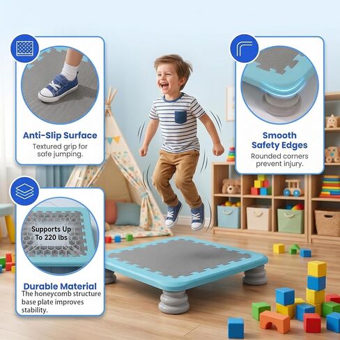 Mini Trampoline for Kids, 25 Inch Sensory Bounce Board for Balance & Coordination, Non-Slip Rebounder Board for Kids Ages 3+, Indoor Mini Trampoline with Stable Base in Saudi Arabia