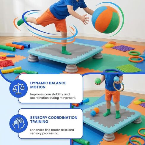 Mini Trampoline for Kids, 25 Inch Sensory Bounce Board for Balance & Coordination, Non-Slip Rebounder Board for Kids Ages 3+, Indoor Mini Trampoline with Stable Base in Saudi Arabia