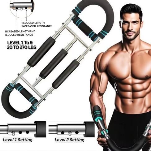 Twister Arm Trainer Adjustable 9-Level (20-270lbs) Forearm & Chest Workout Equipment, Power Twister Bar Chest Expander for Arm, Shoulder & Upper Body Home Gym Strength Training in Saudi Arabia