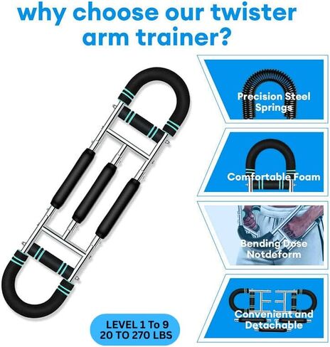 Twister Arm Trainer Adjustable 9-Level (20-270lbs) Forearm & Chest Workout Equipment, Power Twister Bar Chest Expander for Arm, Shoulder & Upper Body Home Gym Strength Training in Saudi Arabia