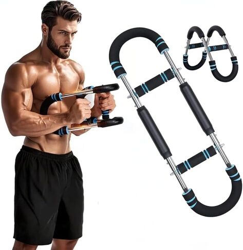 Power Twister Bar Arm Trainer 60-100lb Adjustable Resistance, Chest Expander & Arm Strengthener, Portable Upper Body Workout Equipment, Compact Detachable Fitness Training Tool for Home Gym (Blue) in Saudi Arabia