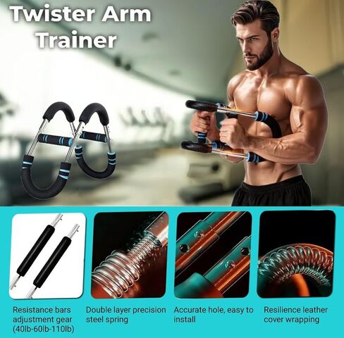 Power Twister Bar Arm Trainer 60-100lb Adjustable Resistance, Chest Expander & Arm Strengthener, Portable Upper Body Workout Equipment, Compact Detachable Fitness Training Tool for Home Gym (Blue) in Saudi Arabia