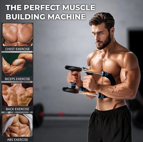 Power Twister Bar Arm Trainer 60-100lb Adjustable Resistance, Chest Expander & Arm Strengthener, Portable Upper Body Workout Equipment, Compact Detachable Fitness Training Tool for Home Gym (Blue) in Saudi Arabia