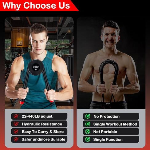 Hydraulic Arm Exerciser 22–440LBS with LED Display – Adjustable Power Chest Workout Equipment for Chest, Arm, Shoulder & Back – Count & Timer Strength Trainer for Men Home Gym in Kuwait