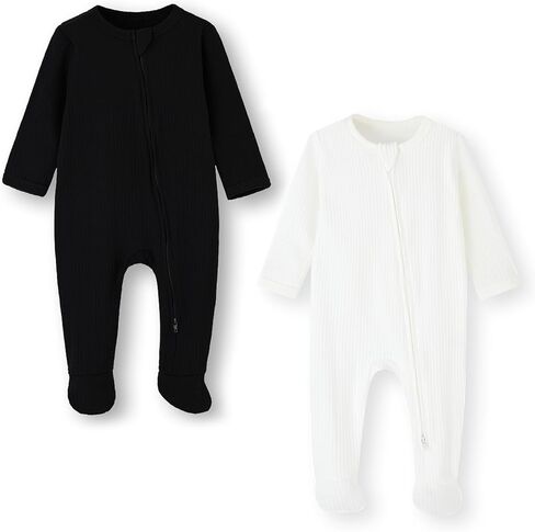 ACESTAR Baby Footies Pajamas, 2-Way Zipper Baby Sleepers with Mitten Cuffs - Long Sleeve Baby Zip Up Onesie for 0-12 Months in Kuwait