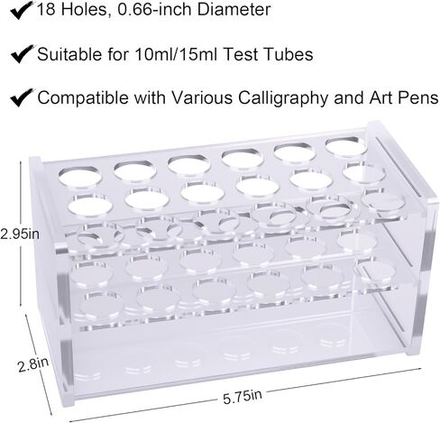 حامل أنبوب اختبار من الأكريليك الشفاف - حامل سميك 4.5 مم 18 فتحة (17 مم) لأنابيب 10 مل و15 مل، والأقلام وأقلام التحديد - منظم مختبر ومكتب شفاف (شفاف - 18 فتحة) in Kuwait